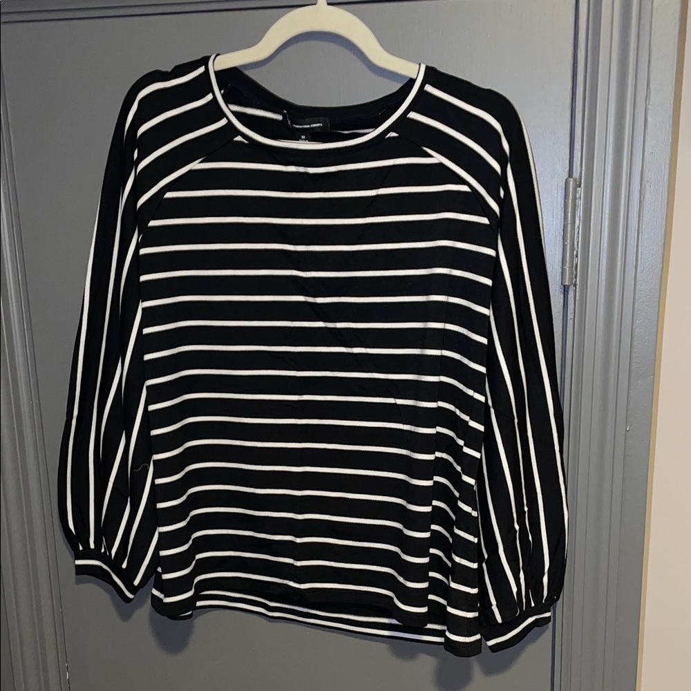 INC International Concepts Black & White Striped Balloon Sleeve Top